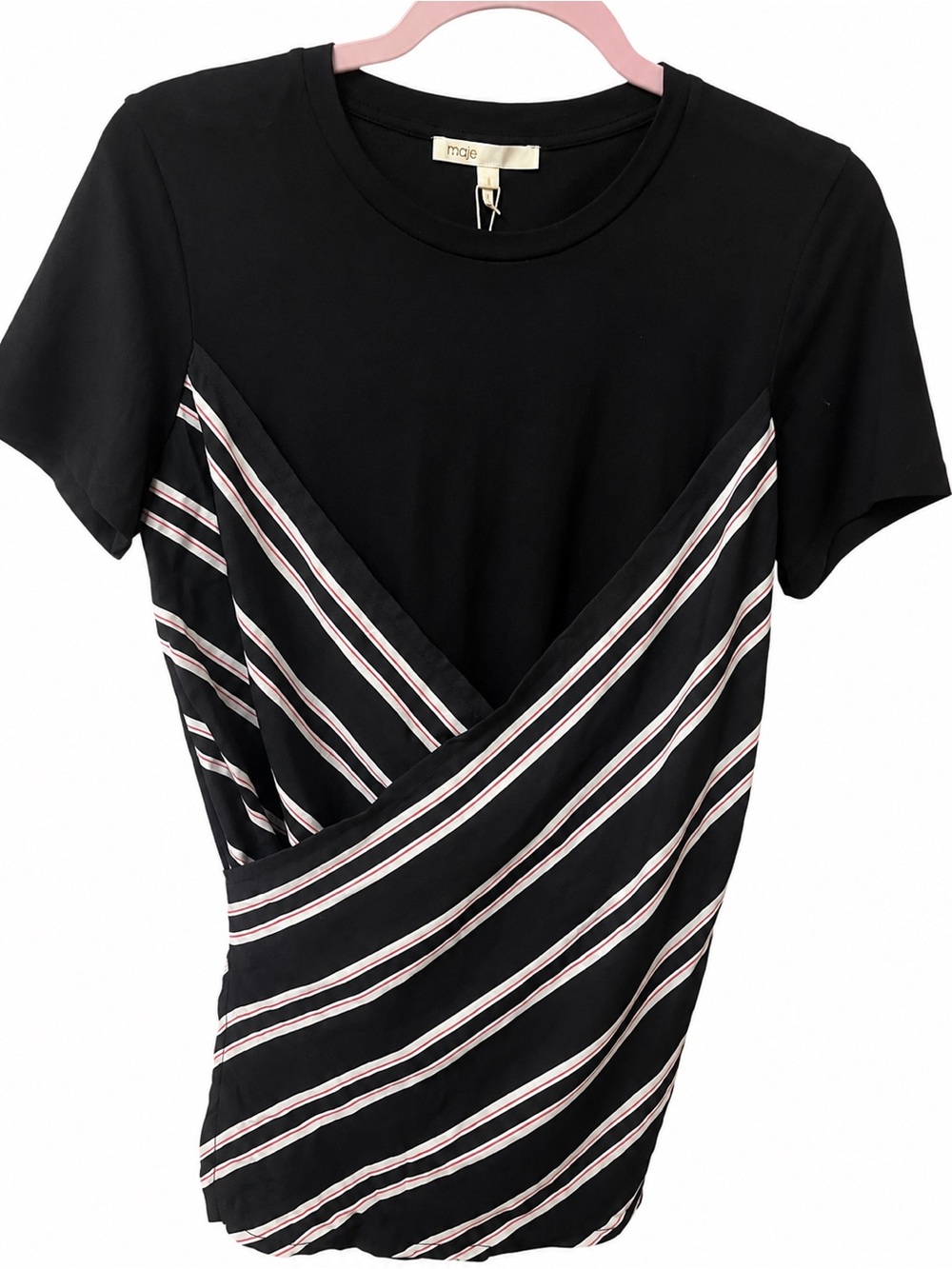 Maje Black Striped Wrap-Front top
